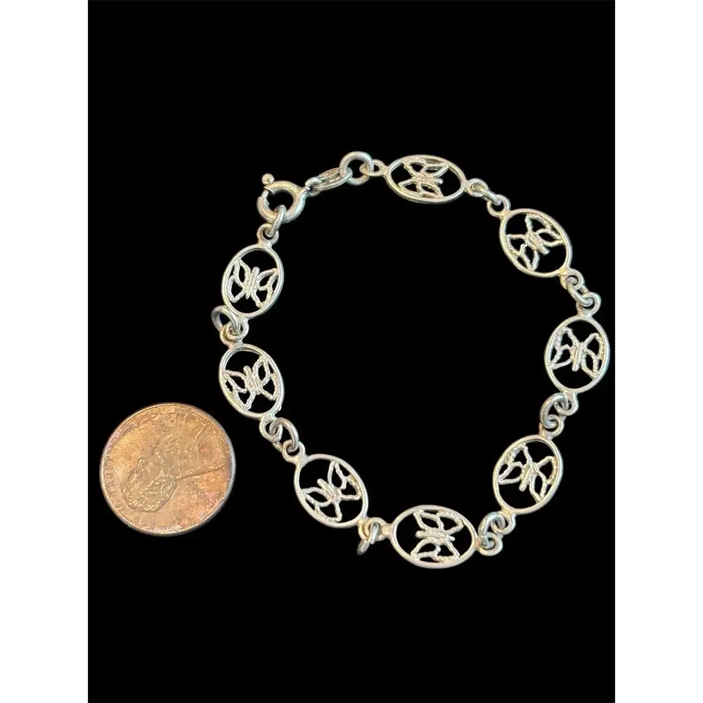 Vtg Sterling Silver 6.5” Butterfly Link Italian Bracelet 925